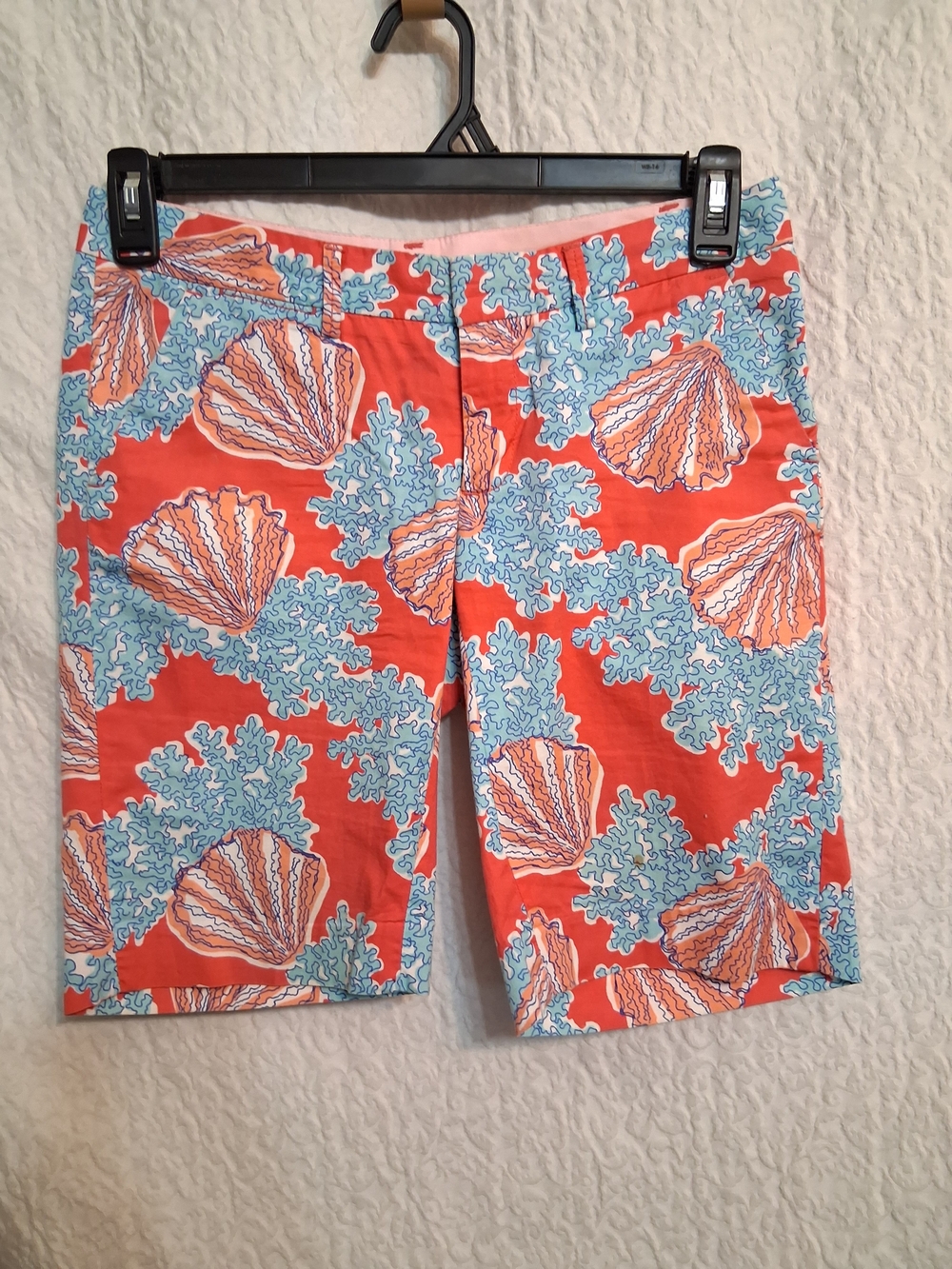 Lilly Pulitzer Coral Shorts with Aqua Sea Motif